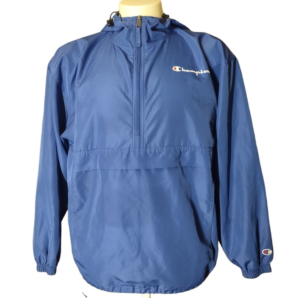 Champion Windbreaker Jacket Mens L Packable Half Zip Hooded Retro Gorp Norm Core